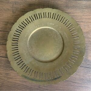 Vintage Wm A Rogers Brass Engraved & Pierced Plate/Tray 9 3/4" MCM